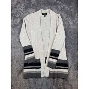 Charter Club Luxury 100% Cashmere Cardigan Petite P Grey Striped Open Front